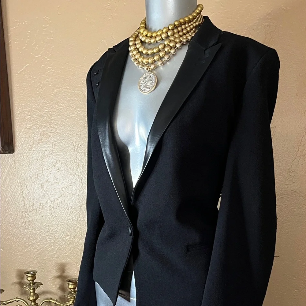 The Kooples Black Blazer with Sleek Leather Accents. Sz 42 EUC - Picture 4 of 6